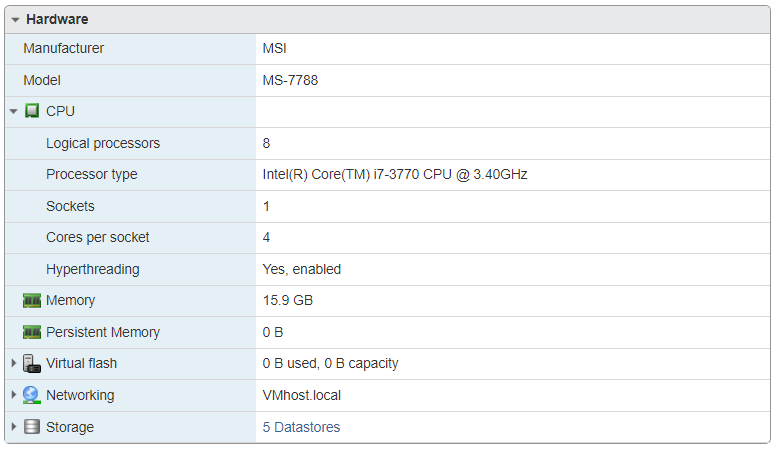 ESXi system information